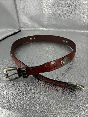 Men's Zep-Pro Brown Crocodile Embossed Leather Belt with Silver Buckle